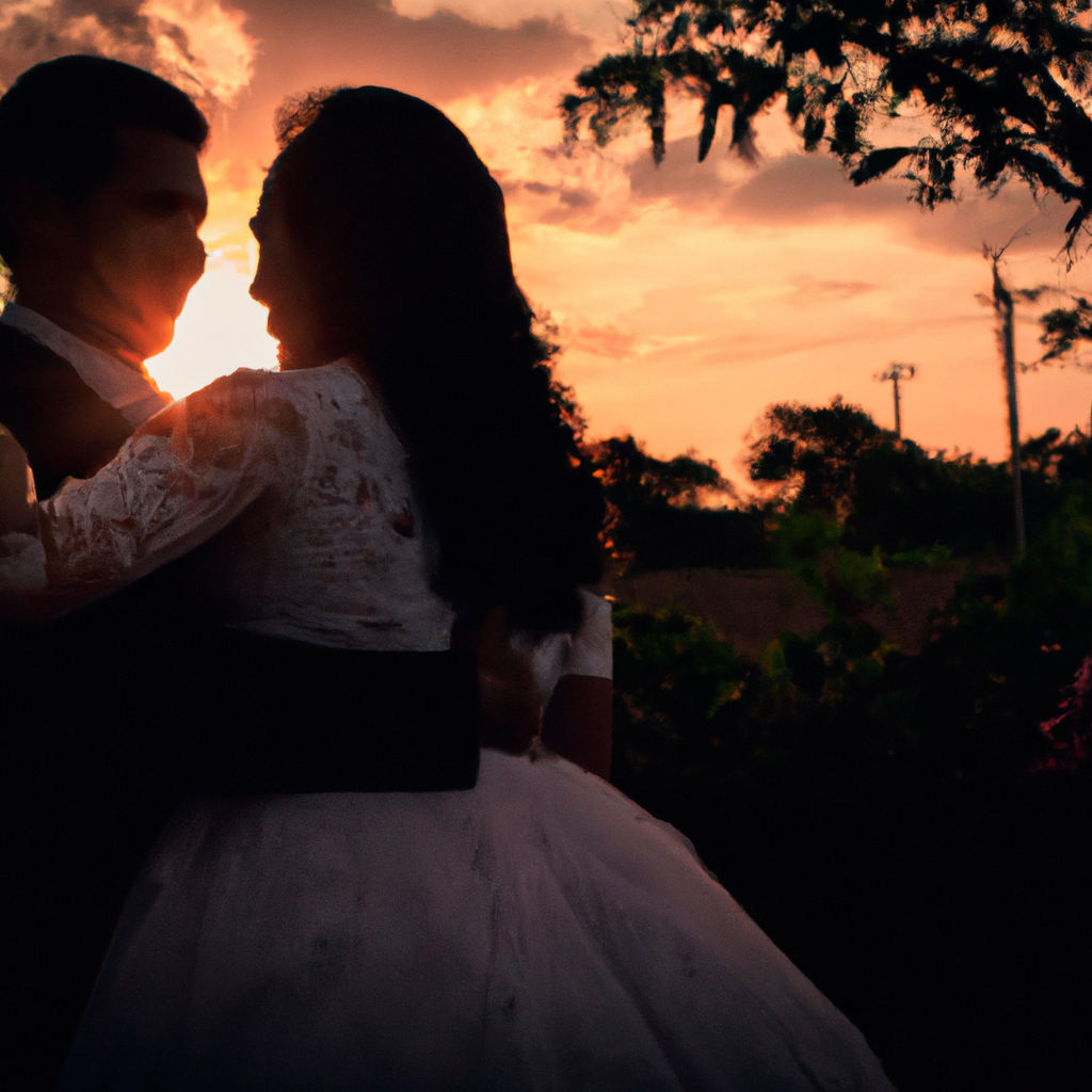 Boda íntima minimalista, pareja en luz dorada con composición limpia, Colombia